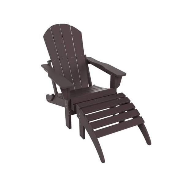 Outdoor Adirondack Chair & Ottoman Set – Dark Brown