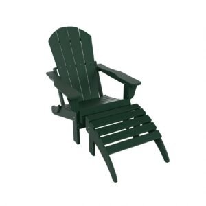 Outdoor Adirondack Chair & Ottoman Set – Dark Green
